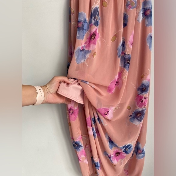 Peach Love Pink Floral Cold Shoulder Ruffle Sleeve Maxi Dress ST - Picture 6 of 8